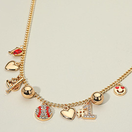 Heart Smile Number One Baseball Charm Station Necklace