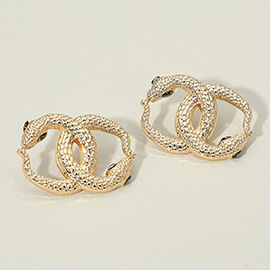 Bold Textured Metal Interlocking Snake Earrings