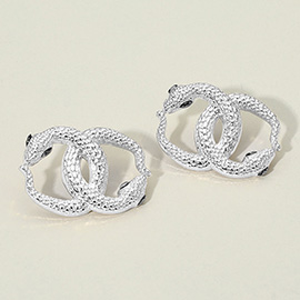 Bold Textured Metal Interlocking Snake Earrings