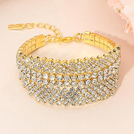 Multi-Row Rhinestone Embellished Evening Bracelet