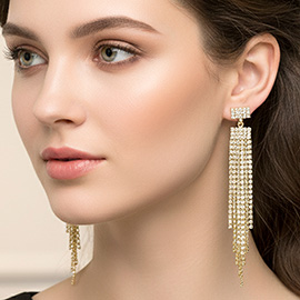 Long Rhinestone Tassel Fringe Evening Earrings
