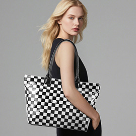 THE BAG Message Print Checkered Pattern Clear FInish Tote Bag