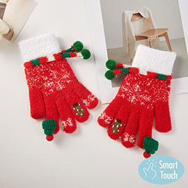 Pom Pom Trim Snowflake Hat Accent Smart Touch Gloves
