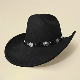 Faux Leather Metal Concho Band Western Cowboy Hat