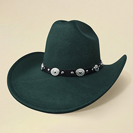 Faux Leather Metal Concho Band Western Cowboy Hat