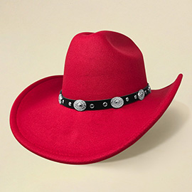 Faux Leather Metal Concho Band Western Cowboy Hat