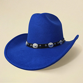 Faux Leather Metal Concho Band Western Cowboy Hat