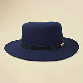 Faux Leather Band Accent Wide Brim Felt Hat