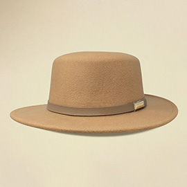 Faux Leather Band Accent Wide Brim Felt Hat