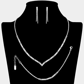 Rhinestone Paved Bar Link V Shaped Jewelry Set