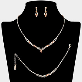 Marquise Stone Cluster Accent Rhinestone Paved Jewelry Set