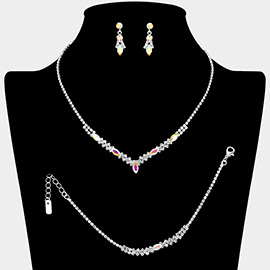Marquise Stone Cluster Accent Rhinestone Paved Jewelry Set
