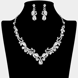 Teardrop Stone Cluster Embellished Rhinestone Paved Leaf Vine Necklace