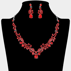 Teardrop Stone Cluster Embellished Rhinestone Paved Leaf Vine Necklace