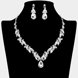 Teardrop Stone Cluster Accent Rhinestone Necklace