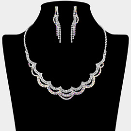 Rhinestone Paved Layered Scallop Necklace