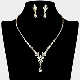 Teardrop Stone Accent Marquise Flower Stone Cluster Rhinestone Paved Necklace