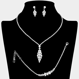 Marquise CZ Stone Cluster Chandelier Pendant Accent Rhinestone Paved Jewelry Set