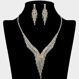 Rhinestone Paved Waterfall Fringe V Shaped Necklace
