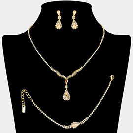 Teardrop Stone Pendant Accent Rhinestone Paved Jewelry Set