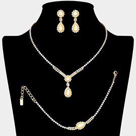 Teardrop Pearl Pendant Accent Rhinestone Paved Jewelry Set