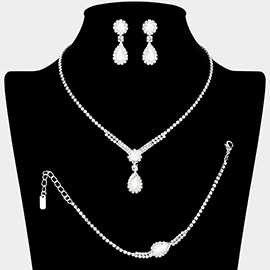 Teardrop Pearl Pendant Accent Rhinestone Paved Jewelry Set