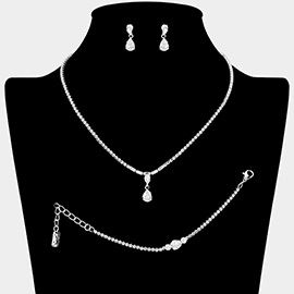 Teardrop CZ Stone Cluster Pendant Accent Rhinestone Paved Jewelry Set