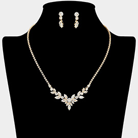 Marquise CZ Stone Cluster Accent Rhinestone Necklace
