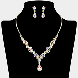 Teardrop Stone Cluster Accent Rhinestone Paved Y Shape Necklace