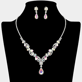 Teardrop Stone Cluster Accent Rhinestone Paved Y Shape Necklace