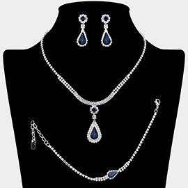 Teardrop Stone Pendant Rhinestone Paved Necklace