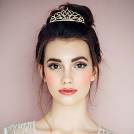 Round Stone Cluster Accent Rhinestone Paved Princess Tiara