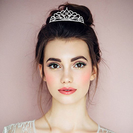 Round Stone Cluster Accent Rhinestone Paved Princess Tiara