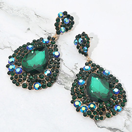 Teardrop Pointed Rhinestone Embellished Dangle Evening Earrings