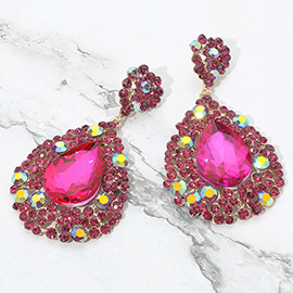 Teardrop Pointed Rhinestone Embellished Dangle Evening Earrings