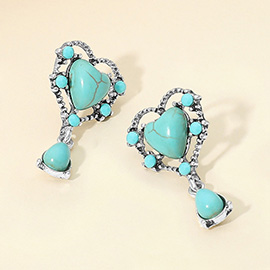 Western Heart Turquoise Stone Accent Earrings
