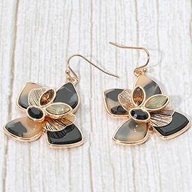 Gemstone Accent Resin Petal Flower Dangle Earrings