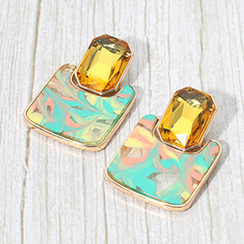 Geometric Stone Accent Printed Resin Plate Drop Earrings
