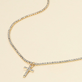 Cross Pendant Tennis Chain Necklace
