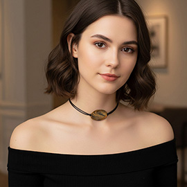 Oval Stone Pendant Accent Cord Necklace