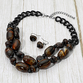 Chunky Marbled Pebble Beaded Layered Statement Necklace