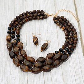Chunky Resin Pebble Beaded Triple Layered Statement Necklace