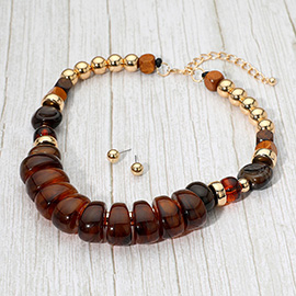 Chunky Resin Pebble Wooden Beaded Statement Necklace