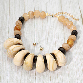 Chunky Marbled Resin Pebble Beaded Statement Necklace