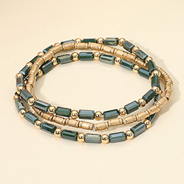 3PCS - Faceted Tube Beaded Stretch Multi Layered Bracelets
