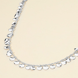 Metal Petal Disc Charm Station Chain Necklace