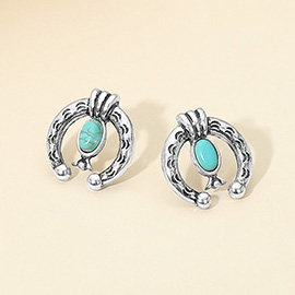 Oval Turquoise Stone Accent Western Horseshoe Stud Earrings