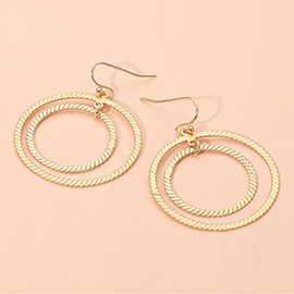 Textured Metal Open Double Ring Dangle Earrings