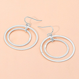 Textured Metal Open Double Ring Dangle Earrings