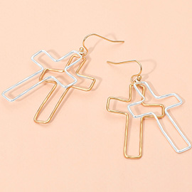 Metal Wire Open Double Cross Dangle Earrings